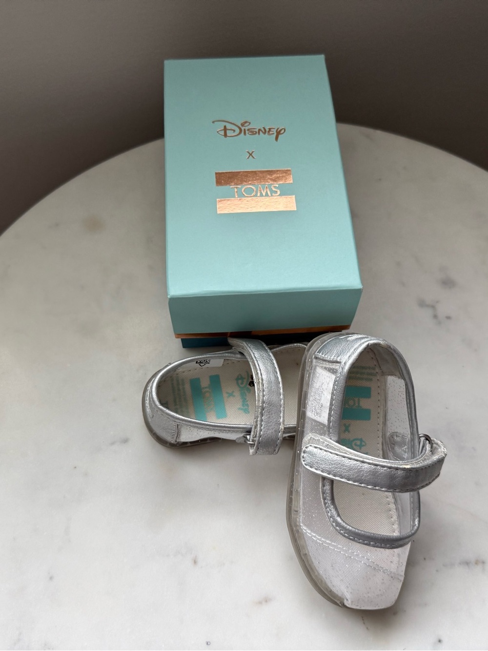 Disney x TOMS Mary Jane Silver Cinderella Glitter Mesh Shoes